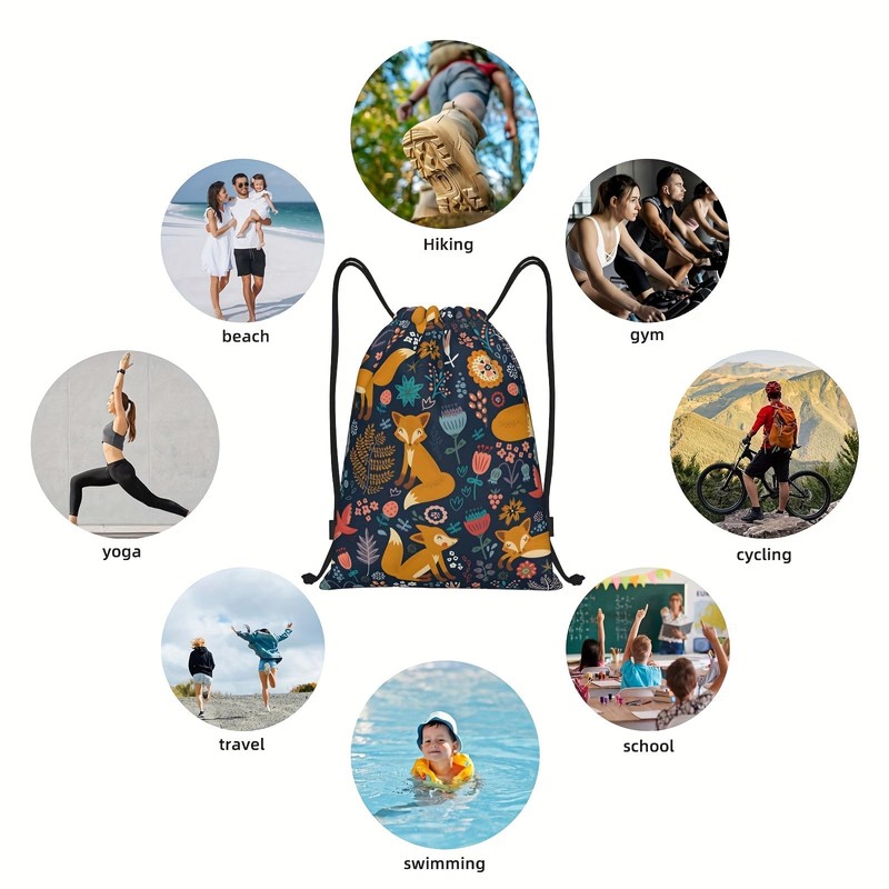 Richugui Cute fox Drawstring Bags Beautiful floral pattern Gym Drawstring