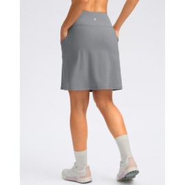 SANTINY 18" Skorts for Women with 4 Pockets High Waist Long Athletic Tennis Skirt Golf Skort Dressy Casual (Light Grey_M)