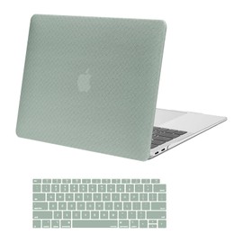 MOSISO Compatible with MacBook Air 13 inch Case 2022 2021 2020 2019 2018 A2337 M1 A2179 A1932, Anti-Fingerprint Meander Texture PU Leather Coated Plastic Hard Shell Case&Keyboard Cover, Antique Green