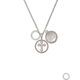 Delight Jewelry Silvertone Not All Angels Have Wings Eternity Ring Silver-tone Give Thanks to God Cross Pendant Necklace, 23"