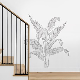 Supzone Simple Tropical Plants Wall Stickers Black and White Sketch Palm Leaves Wall Decals Minimalist Line Art Wall Decor for Bedroom Living Room Kitchen Sofa TV Backdrop Wall Decoration