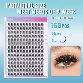 Natural Wispy Lash Clusters - 168pcs 12mm D Curl Classic Eyelash Clusters,LANKIZ Resuable DIY Lash Extensions for Beginners & Lash Artists