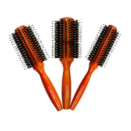 Cortex Professional 100% Boar Bristle Natural blowout thermal brush, round brush for woman & men short hair, Wooden Roller Brushes Handle, for drying all hair Types, cepillo, (Nylon 3-Piece Set)