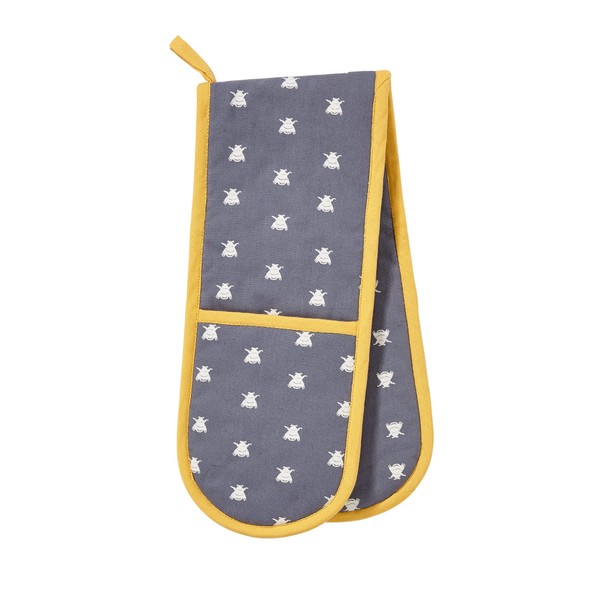 Ulster Weavers Bees Cotton Double Oven Gloves - With Modern Navy Bee Insect Print Design, Yellow Trimming - 100% Cotton, Double Oven Mitts - Cooking Gifts for Bakers & Chefs - Kitchenware Range