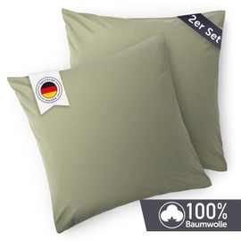 Blumtal set of 2 pillowcases - 100% cotton, super soft premium jersey pillowcase, Light Olive Green, 40x40cm