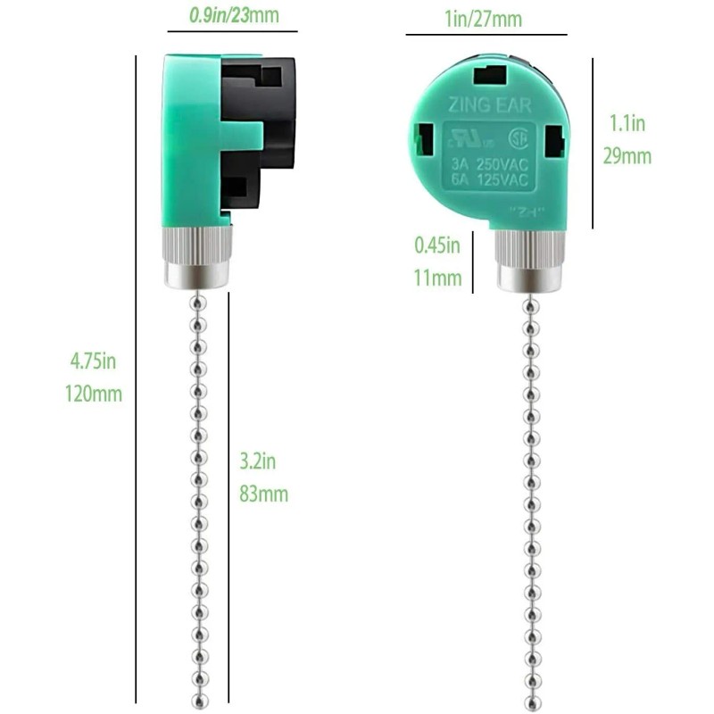 ZING EAR Pull Chain Ceiling Fan Switch 4 Wire 3
