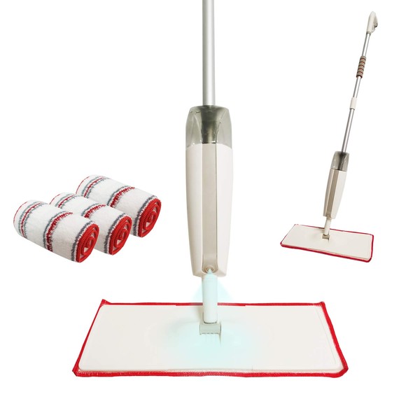 EZ SPARES Spray Mop for Floor Cleaning,Hard Floor Mop,for Home Kitchen Wood Tile Laminate Ceramic Floor Cleaning Tool,with a Water Tank and 3 Reusable Mops(Red)