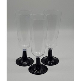 30 x Plastic Champagne Glasses Flutes Black Stems - Perfect for a Party
