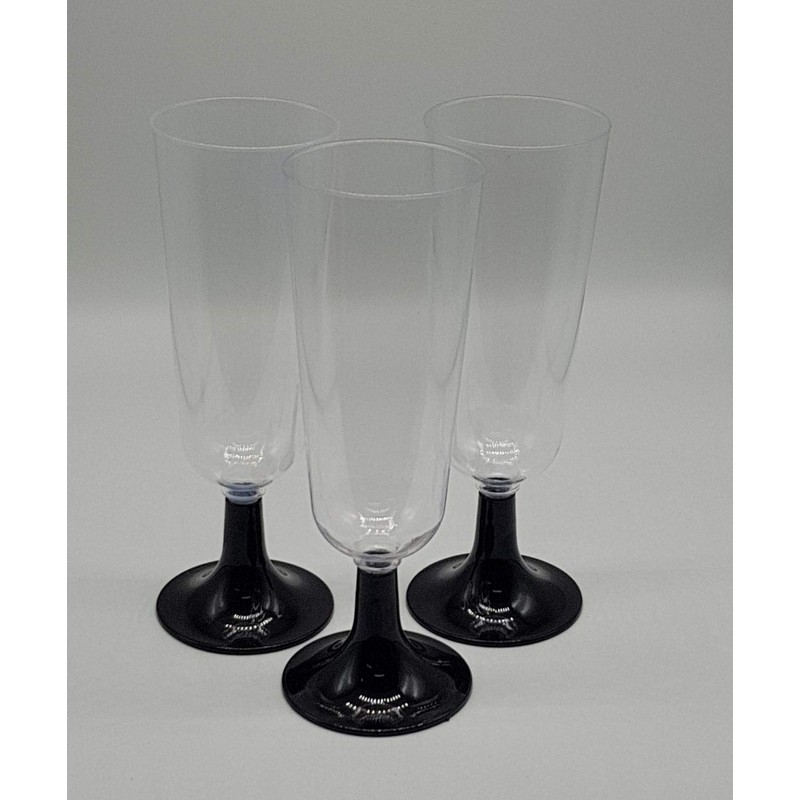 30 x Plastic Champagne Glasses Flutes Black Stems - Perfect