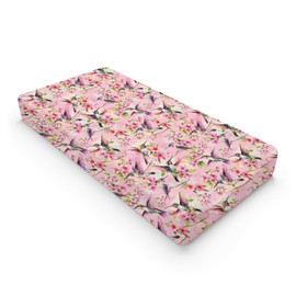 Hummingbird Spring Floral Baby Changing Pad Covers for Boy Girl 32''x16'' Hummingbird Flowers Pink Fitted Diaper Change Table Sheets Colorful Birds Soft Breathable Nursery Baby Changing Table Mats