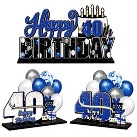 LINGTEER Happy 40th Birthday Blue Acrylic Table Topper Centerpieces Set - Cheers to Forty Years Old Birthday 40th Bday Party Gift Decorations.