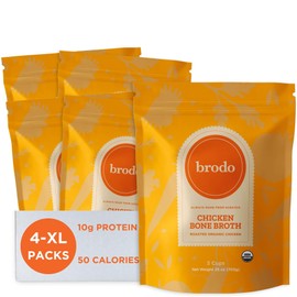 Brodo Organic Chicken Bone Broth, Protein-Rich Bone Broth with Collagen, Nourishing Chicken Broth Low Sodium for Sipping and Cooking, Slow-Simmered for Deep Flavor, (4x 25 oz. Pouches)