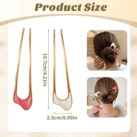 2Pcs French Hair Pin, U-Shaped French Pin Metal French Twist Hair Pin Fashion Hair Fork Wave Twist Hair Pins for Women Girls Hair Types Styling Hair Accessories (Gold)