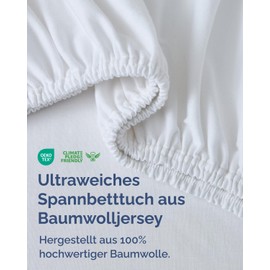 Jersey Fitted Sheet 180 x 200 cm - 100% Cotton Soft & Breathable Warming - Flat Sheet with Elasticated Edging for Mattresses up to 30 cm and Box Spring Beds DE - Oeko-Tex Certified - White