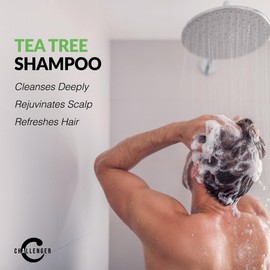 Challenger Tea Tree Shampoo | Men's Shower Product | For Itchy & Dry Scalp | Removes Dirt & Oils | Sulfate Free | Argan Oil, Biotin, Keratin | 16oz