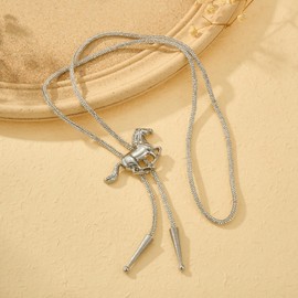MELLIFO Cowboy Carter Horse Bolo Tie Outfit for Women Men (Silver-Horse-Silver Tie)