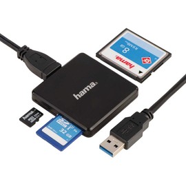 Hama Kartenleser USB 3.0 (Kartenlesegerät für SD | SDHC | SDXC | microSD | microSDHC | microSDXC | CF Speicherkarte, Card Reader mit USB Kabel für Windows PC|Mac|Notebook|Laptop|TV) schwarz