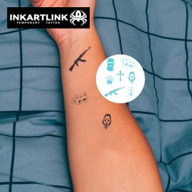 INKARTLINK:GO,No water needed,Semi-permanent tattoos,adult,fake tattoos,2 Sheets medium size,Waterproof,Realistic,Lasts 2 weeks，Gift,Party,Pool,Selfie(Gangster Symbols)