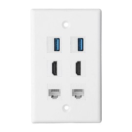Bewinner 6 Port HDMI Wall Socket with USB3.0 CAT6 Solderless Ethernet Wall Plate for Wall Mounted HDTVs, Streaming Video Players, Projectors, Compatible with Cat5, Cat5e and Cat6