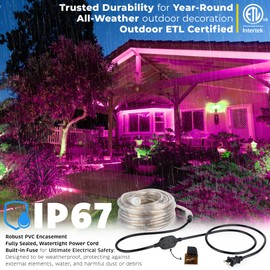 WYZworks 288LEDs, 25ft Pink LED Rope Light, Connectable Outdoor Permanent Waterproof Accent Exterior Lighting, PVC Case, ETL Certified, for Holiday, Backyard Patio, Home Garden, Decorative