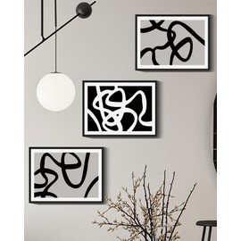 PHOPAGO Black and White Lines Abstract Wall Art Ink Wash Minimalist Framed Canvas Painting Artwork 11x14in Black Framed