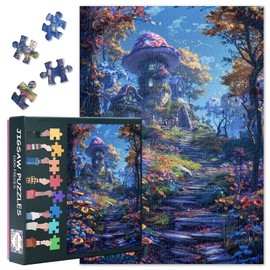Puzzles for Adults 1000 Pieces Mushroom House in Enchanted Forest Puzzles Challenging Puzzle Suitable for Game Nights for Home Bedroom Hallway Decoration Finished Size: 70x50cm