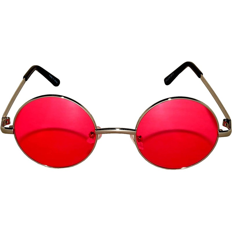 Round Retro Vintage Circle Style Sunglasses Red Lens Metal Frame