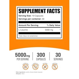 BulkSupplements- “.com Cápsulas de LLeucina Suplementos de Leucina, Leucina 5000mg Suplemento de Aminoácidos, Sin Gluten,