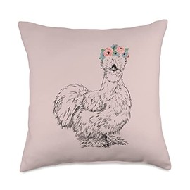 Silkie Chicken with Floral Headband Farm Animal Throw Pillow