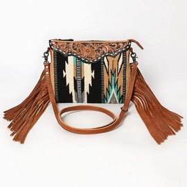 American Darling Cross Body Saddle Blanket Fabric Leather Western Women Bag Handbag Purse Crossbody Travel Bags College