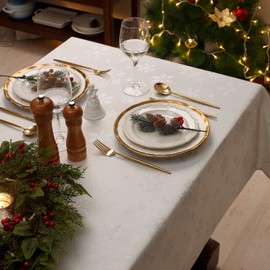 HARORBAY Christmas Tablecloth 60 x 120 Inch, Rectangle Snowflake Table Cloth for Thanksgiving Fall Holiday, White Silver Farmhouse Table Cover (Icey Serie)