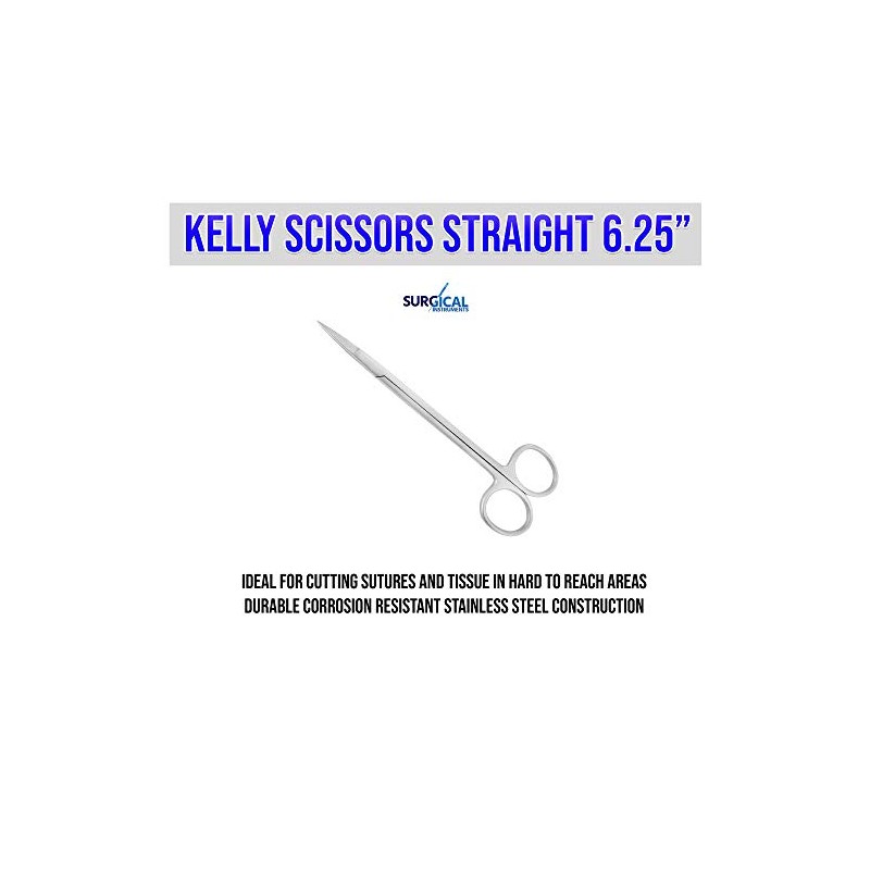 SurgicalOnline Kelly Scissors Straight 6.25" Dental Instruments Stainless Steel One
