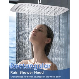 14 Inch All Metal Rectangular Rain Shower Head, Large Rainfall Shower Head Allows Water to Cover the Whole Body Quickly, Shower Head Is Adjustable in Angle and Uses Solid Brass Ball Joint
