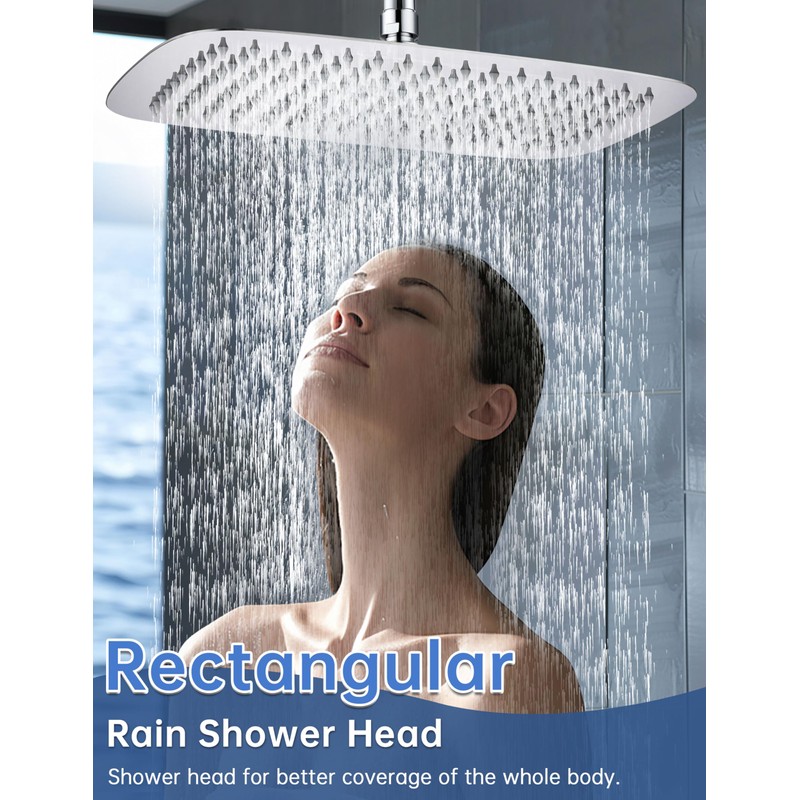 14 Inch All Metal Rectangular Rain Shower Head, Large Rainfall