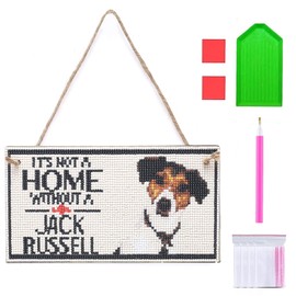 Liccyy Hang 5D Diamond Art Painting Kits for Adult Beginners with All Tools, DIY Gem Art Wooden Plaque Sign Full Drill Paint by Number Pendants for Home Garden Wall Ornament Decor, 10"X5.3" Dog
