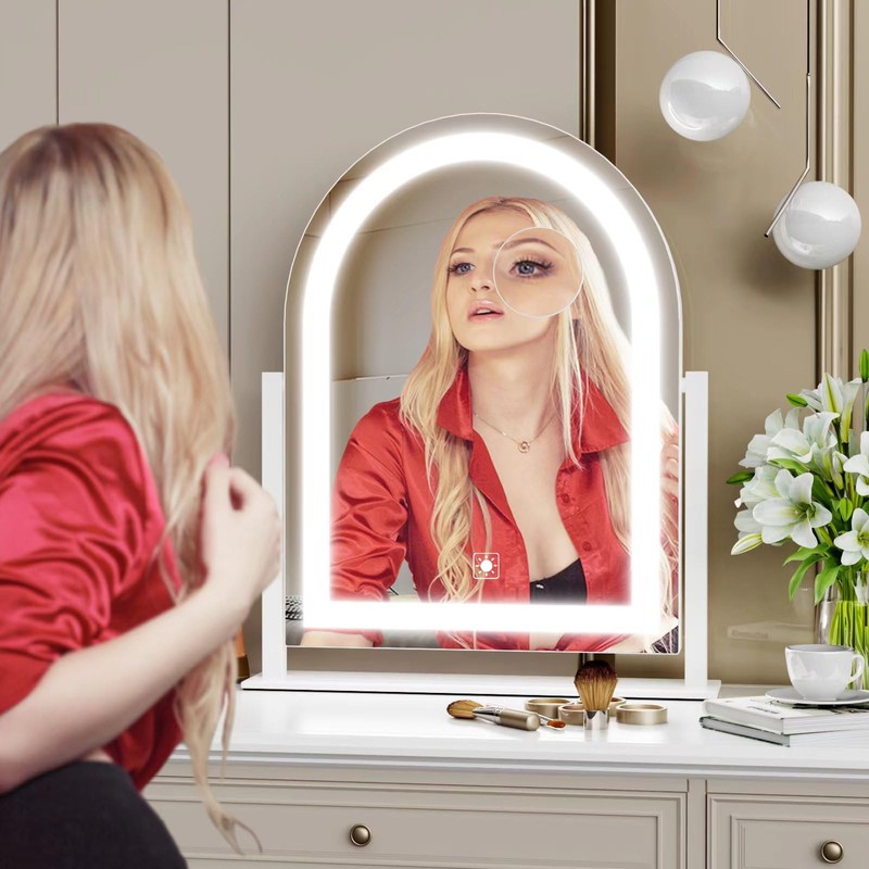 Gvnkvn Curved Makeup Vanity Mirror with Lights 17.2" Large LED