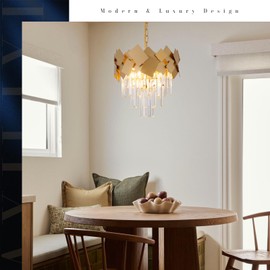 Gold Crystal Chandeliers 16” Modern Small Ceiling Pendant Light Fixture