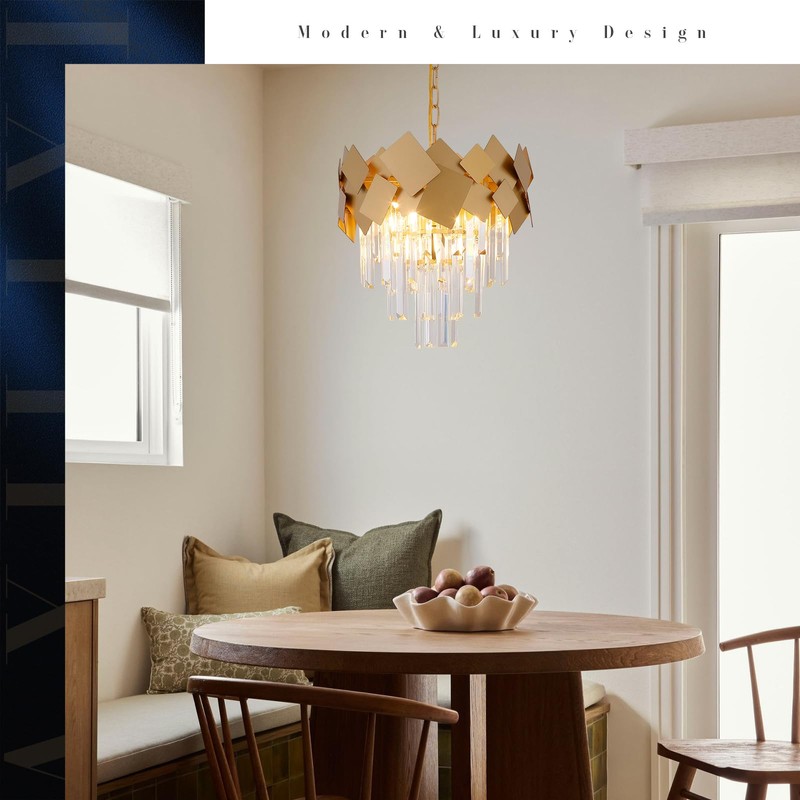 Gold Crystal Chandeliers 16” Modern Small Ceiling Pendant Light Fixture