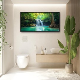 Extra Large Wall Art for Living Room Framed, Forest Waterfall Oversized Wall Decor Pictures, Nature Scenery Trees Landscape Canvas Print Painting, Framed Artwork Bedroom Office Home Decor 30"x60"