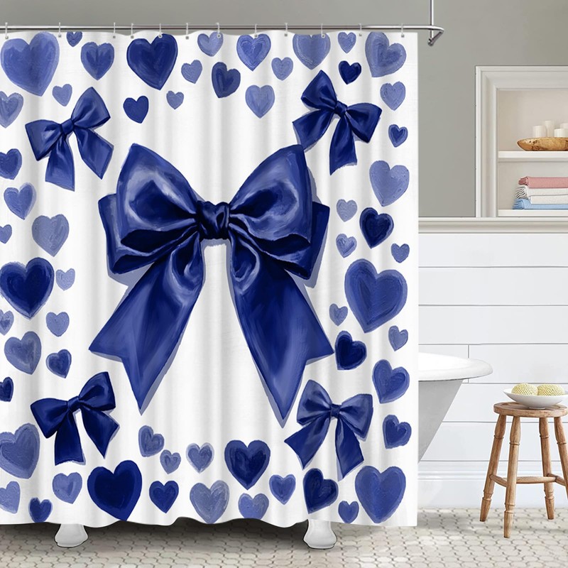 Conipit Bow Shower Curtains Romantic Bathroom Decor Navy Blue Bath
