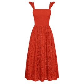 GRACE KARIN Womens Sleeveless Midi Dress Summer Casual Ruffle Smocked Square Neck Boho Flowy A-line Trendy Beach Sundress Orange