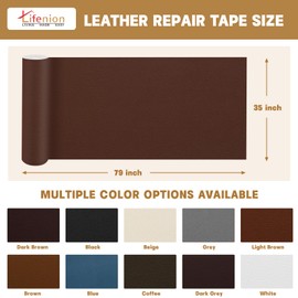 Lifenion Leather Repair Patch, 35X79 Inch Self Adhesive Leather Repair Tape, Large Vinyl Patch Kit for Couches, Sofa, Furniture, Car Seats, Office Chairs, Cabinets, Handbags（Dark Brown, 35X79 Inch）