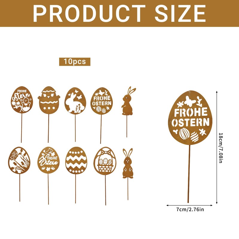 CHENBOOW Garden Stake, Pack of 10 Garden Stakes, Easter Rust,