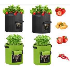 Hitopin 4 Pieces Potato Planting Bag, 7 Gallon Planting Bags, Potato Grow Bags with Stable Handles, Vegetable Growing Bags, Tomato Planting Bags for Tomatoes, Potatoes, Carrots (Black,Green)