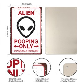 Funny Bathroom Decor Vintage Rustic Alien Pooping Only Metal Sign Humorous Home Decor Wall Decor for Bathroom Washroom Toilet Outhouse 8"x12"