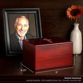 Bey-Berk Deering Moments Engraved Lacquered Rosewood Funeral Cremation Urn for Human Ashes (Cross, Large)