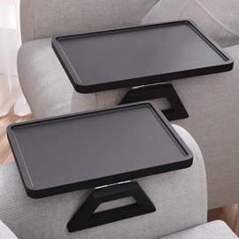 Danfoxer 2 Pack Couch Arm Tray,Bamboo Folding Sofa Tray,Sofa Armrest Trays Clip-On Couch Desk for Drinks,Snacks,Phone,Remote Control（Black）