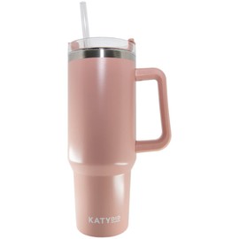 KATYDID 40oz Stainless Steel Tumbler with Handle and Straw - Dishwasher Safe Insulated Tumbler for All-Day Hot or Cold Coffee, Water, Tea, Smoothies and More (Peach)