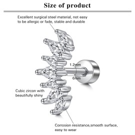 LAURITAMI Helix Piercing Stainless Steel 16G Ear Tragus Earring Cartilage Ear Piercing Stud Silver Gold, Stainless Steel