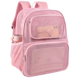 COVAX Large Mesh Backpack, Semi-transparent College Backpack, See Through Mesh Backpack with Bungee and Comfort Padded Straps for Travel, Swimming, Beach, Outdoor Sports (Pink)